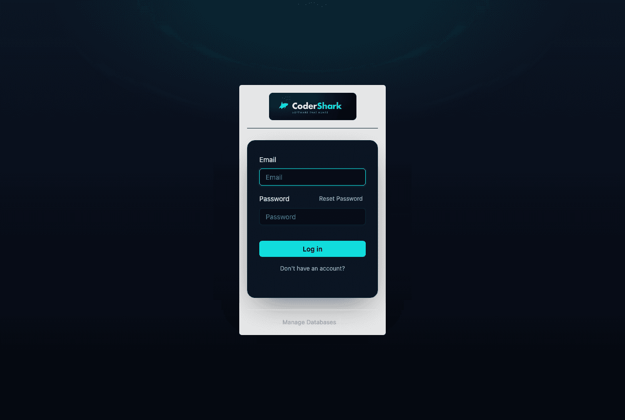 CoderShark ERP — branded sign in